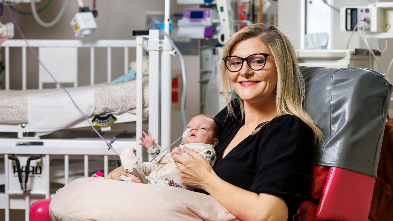 Mater miracle baby Oscar Ticiver with his mum Kharissa Ticiver. Picture: J & A Photography