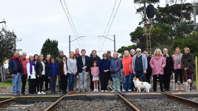 Residents band together at the Grenville St pedestrian crossing. Picture: Josie Hayden