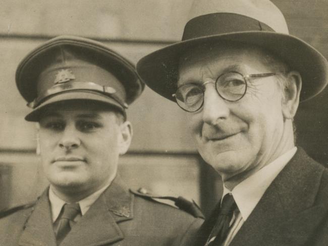 Chester Wilmot, left, with CEW Bean in 1942. Picture: courtesy Jane Wilmot Crane