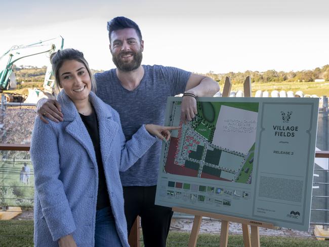 Michael and Deanna Parzakonis bought a block of land in the Mirvac estate The Village in Menangle after their name was drawn out of a ballot. Picture: Quentin Jones