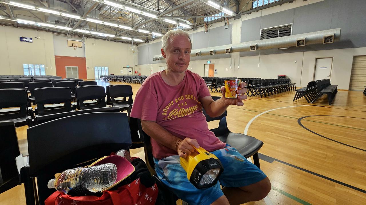 John Hubert was one of the first to seek shelter at the evacuation centre in Heatley Secondary College on Thursday. Picture: Natasha Emeck