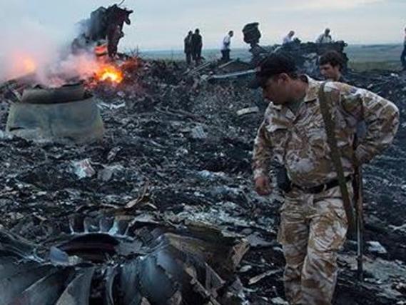 Soldiers at the MH17 site shortly after the crash.