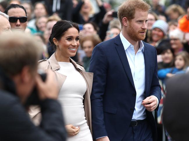 Prince Harry was on a walkabout with Meghan Markle at Auckland’s Viaduct Harbour when he met six-year-old Otia Nante. Picture: Getty Images