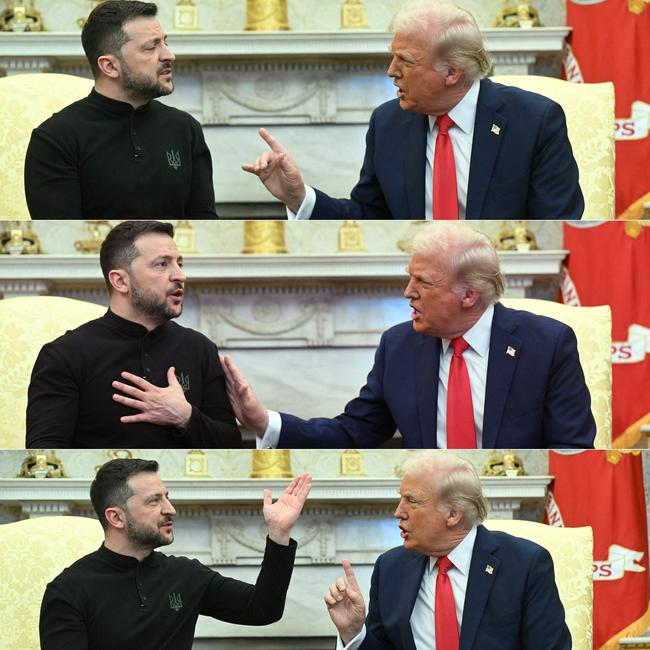 This combination of pictures from the meeting of US President Donald Trump and Ukraine's President Volodymyr Zelensky in the Oval Office of the White House in Washington.