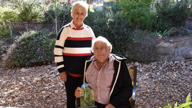 Jimmy and Gail Hayes! Jimmy with his Northern Territory Cattleman’s Association Life Membership. Picture: SUPPLIED