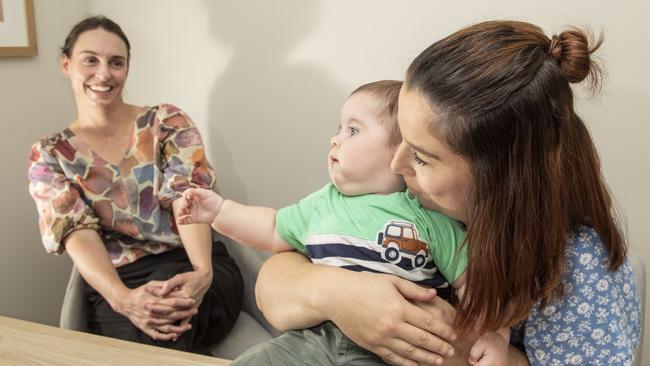 (From left) Dr Rachel Collings and Dani Sharp with her son Dustin Sharp. Sharing awareness about fertility health, combined with declining birthrate and help break stigma. Friday, February 3, 2023. Picture: Nev Madsen.