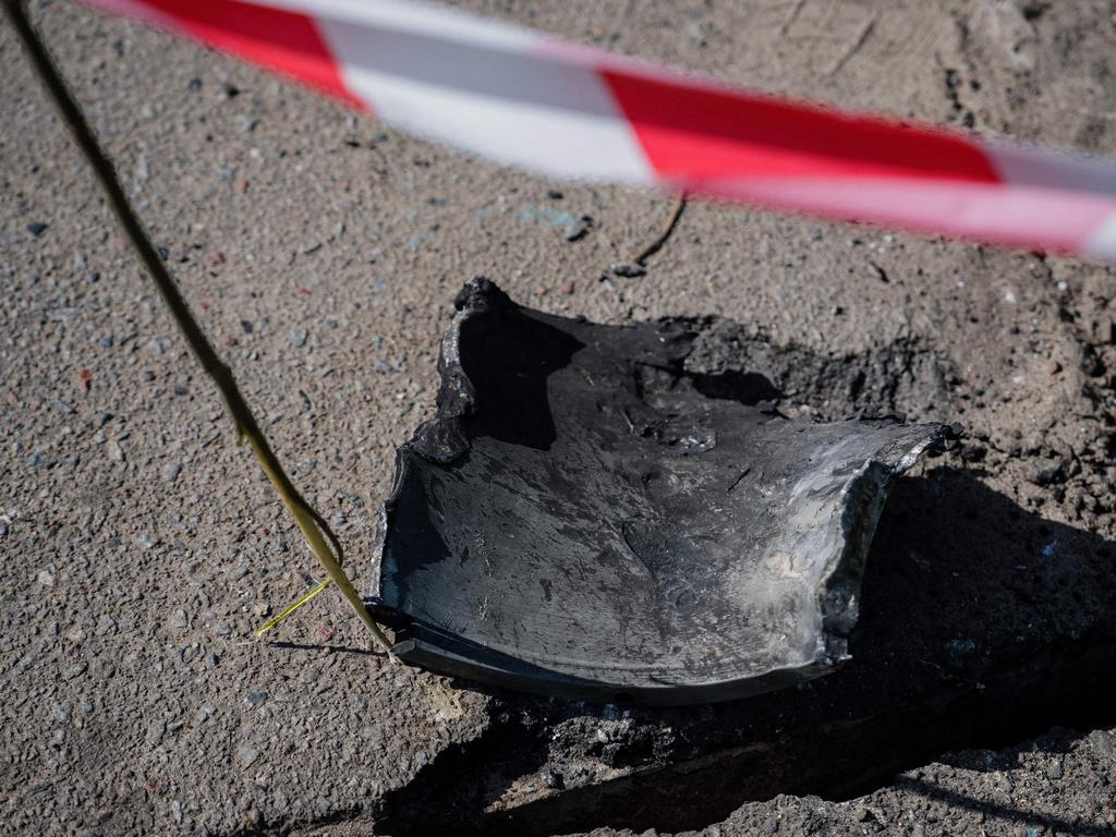 Fallen debris from a Russian missile after a strike in Kyiv on May 18. Picture: Dimitar DILKOFF / AFP