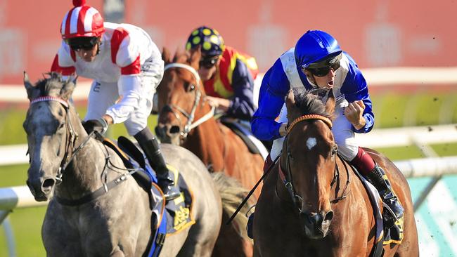 Libertini (right) defeating Classique Legend in last year’s Premiere Stakes. Picture: Getty Images