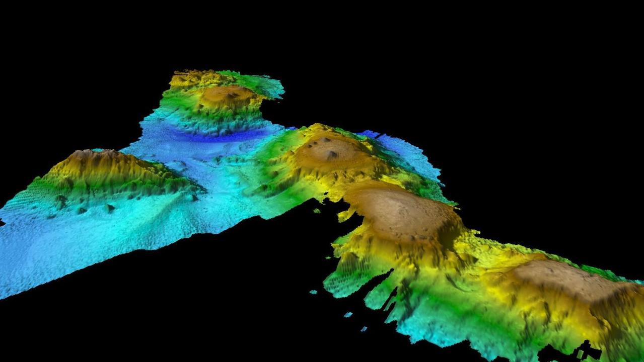 Mapping of the volcanic seamount chain found off the east coast of Tasmania by the CSIRO vessel Investigator. Picture: CSIRO