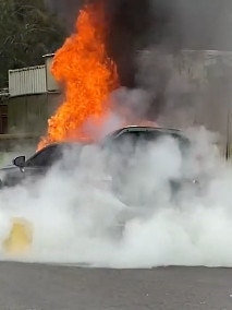 Sources said locals saw men in dark clothing running away from the car as it burned. Picture: TNV