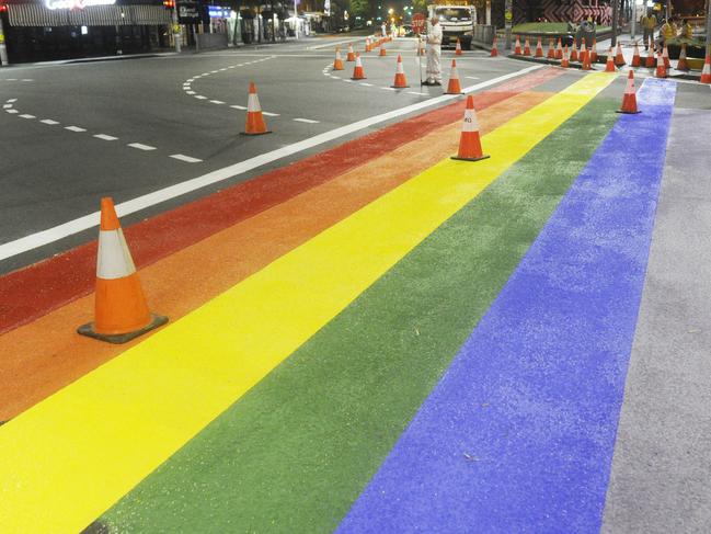 A “rainbow” pedestrian crossing between Manly Wharf and The Corso, like this one at Darlinghurst, could be part of Sydney WorldPride 2023 activations on the northern beaches. Picture: Chris McKeen