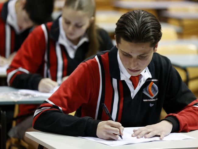 DAILY TELEGRAPH OCTOBER 12, 2022. Cherrybrook Technology High School year 12 student Leonardo Bruise, 17, during the English exam on the first day of the HSC for 2022. Picture: Jonathan Ng