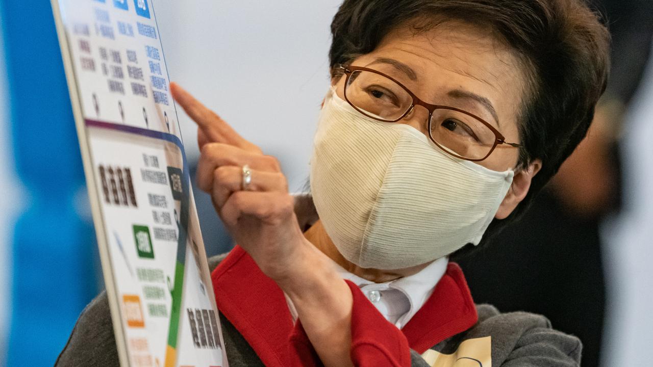 Hong Kong leader Carrie Lam is behind electoral reforms and demands only “patriots” should be able to stand. Picture: Anthony Kwan/Getty Images.