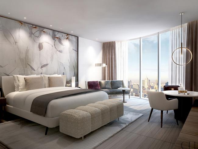 Room at the St Regis Hotel planned for North Bank, Melbourne. Picture: Supplied