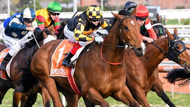 Craig Williams rides new Everest contender Behemoth to victory in the Sir Rupert Clarke Stakes at Caulfield last weekend. Picture: Getty Images