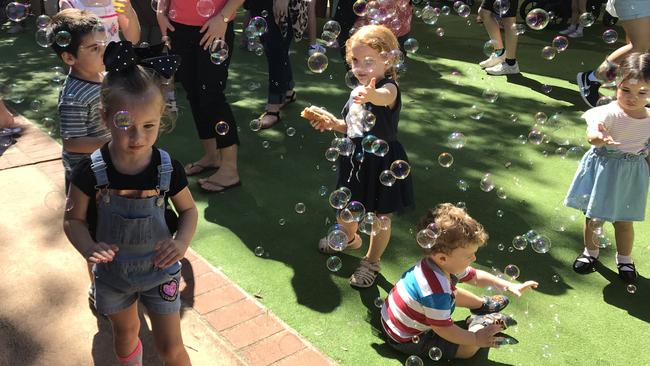 Children enjoy the anniversary party at Noah’s Ark Preschool in Quakers Hill.