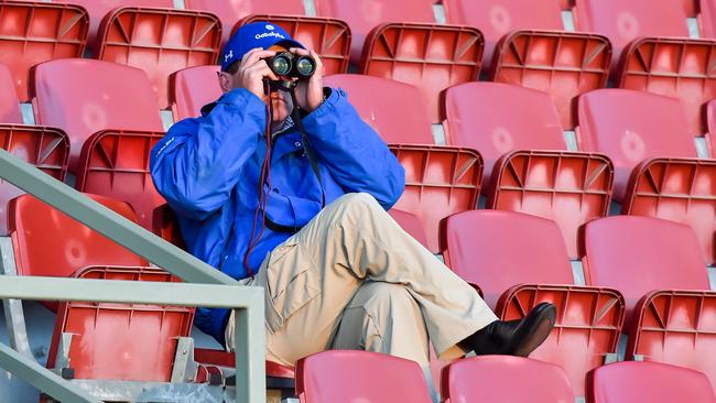 Trainer John O'Shea watches Hartnell during trackwork. Picture: Getty Images