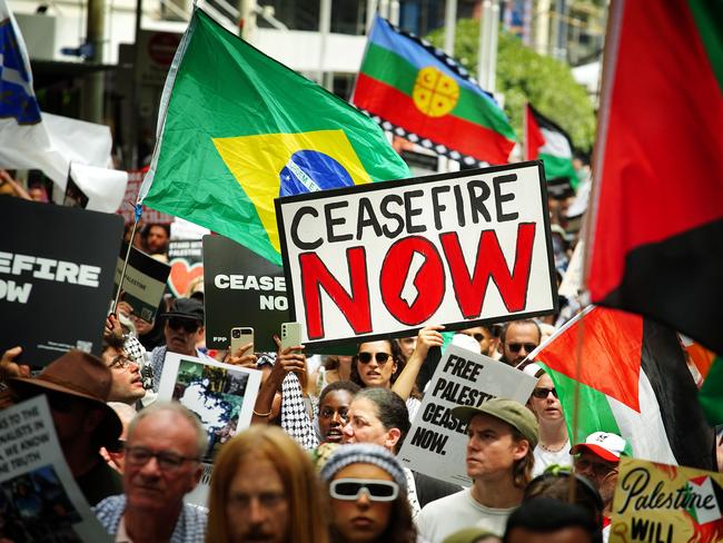 Pro-Palestine protesters march through the city in February. Picture: NCA NewsWire / Luis Enrique Ascui