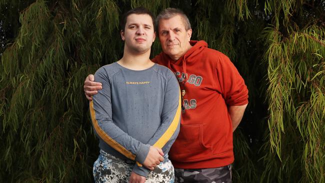 Xavier Jones 18 with father Nigel Jones of Hobart. Xavier has now missed the entire first term of the school year after his enrolment to do a year 13 was refused. Picture: Nikki Davis-Jones