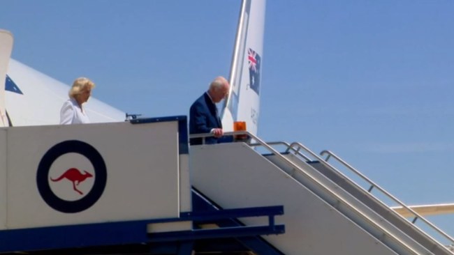 The King and Queen touched down in Canberra about 11.45am for a packed day of royal engagements. Picture: Supplied