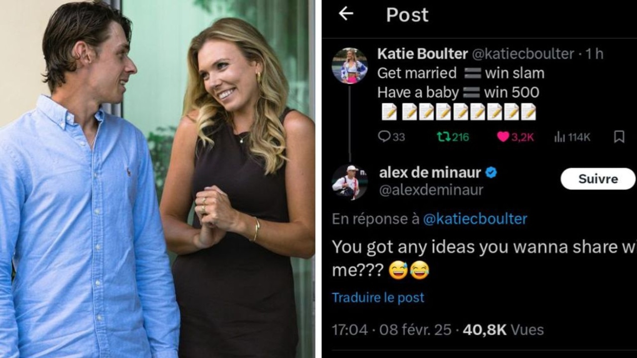 Alex de Minaur, Katie Boulter and their cheeky X exchange. Photos: Instagram/X