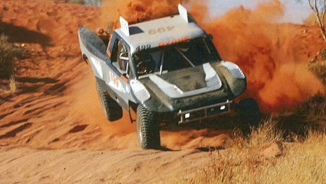 Trophy Truck #499 as it suffers suspension failure and heads towards Nigel Harris in the moments before his death at the 2021 Finke Desert Race. Picture: NT Courts