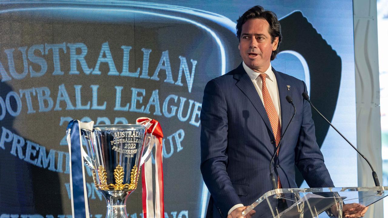 MELBOURNE, AUSTRALIA - SEPTEMBER 24: Gillon McLachlan during the 2022 Toyota AFL Grand Final match between the Geelong Cats and the Sydney Swans at the Melbourne Cricket Ground on September 24, 2022 in Melbourne, Australia. (Photo by Wayne Taylor/AFL Photos)