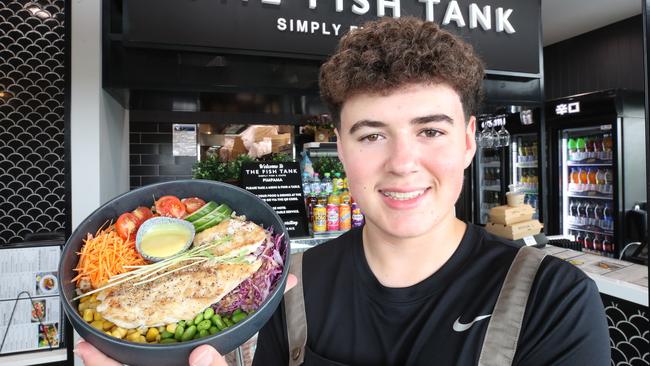 The Fish Tank’s Jackson Sampson with some of the delicious food on offer. Picture Glenn Hampson