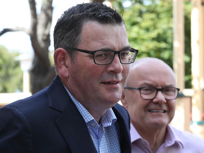 Victorian Premier Daniel Andrews and the Bushfire Recovery Victoria Chair Ken Lay speak to the media during a press conference in Melbourne, Monday, January 27. 2020. The premier has announced more tax relief for fire affected communities. (AAP Image/David Crosling) NO ARCHIVING