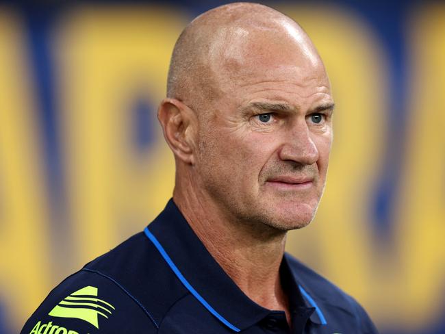 SYDNEY, AUSTRALIA - MARCH 09: Eels coach, Brad Arthur looks on at full-time during the round one NRL match between Parramatta Eels and Canterbury Bulldogs at CommBank Stadium, on March 09, 2024, in Sydney, Australia. (Photo by Brendon Thorne/Getty Images)