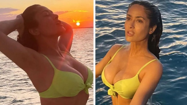 Magic Mike star Salma Hayek has shared a series of jaw-dropping bikini pictures, sparking a frenzied reaction from fans. Picture: Instagram.