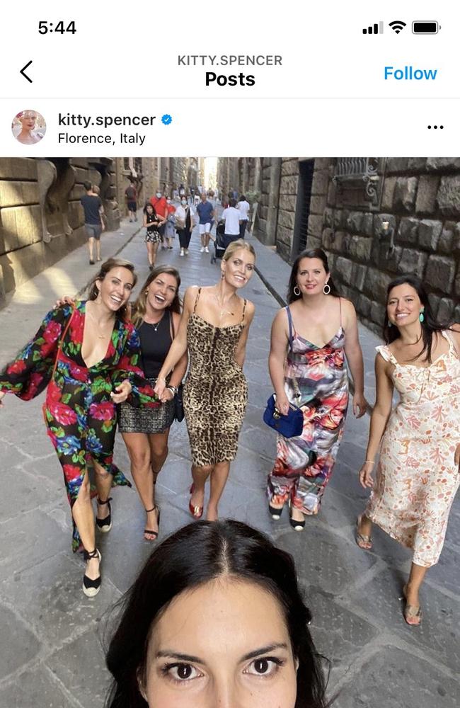 Kitty Spencer enjoying a hens night with her friends in Florence. Picture: Instagram/kitty.spencer