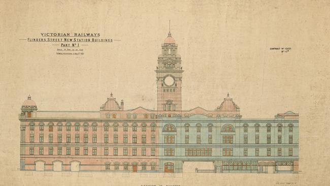 The design for Flinders Street Station’s clock tower form 1899. Picture: State Library of Victoria.