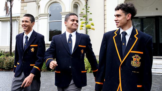 Sydney Scots College Year 12 students Jaedon Djerrkura, from Yirrkala, East Arnhem, and Jaquin Abbott and Tyreeq Ah Fat from Alice Springs. Picture: Jane Dempster