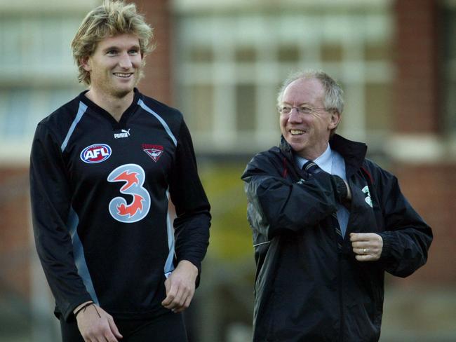 Essendon great James Hird with Dr Bruce Reid.