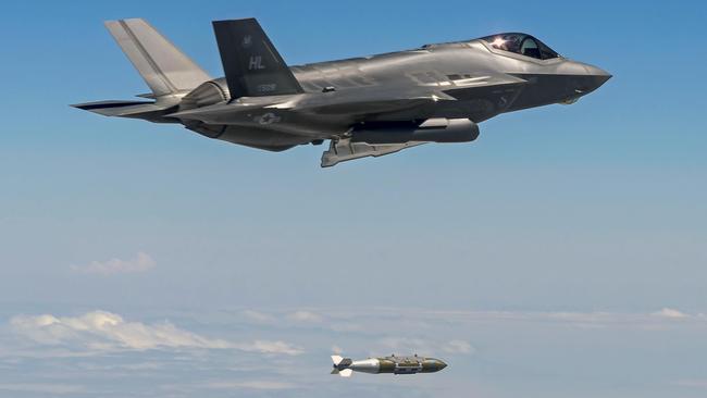 An F-35A Lightning II drops a 2000-pound GBU-31 bomb over the Utah Test and Training Range. Picture: USAF