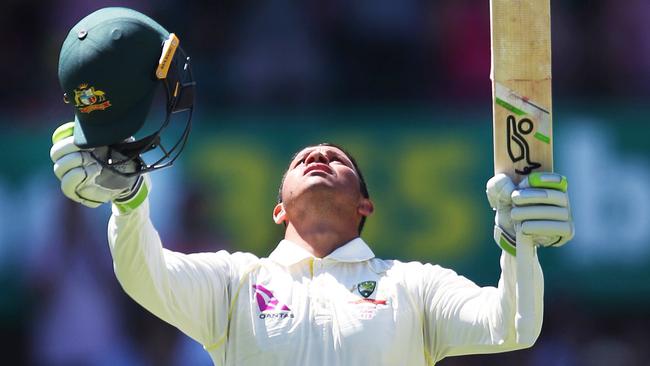Australians Usman Khawaja celebrates his century during Day 3 of the 5th Ashes Test between Australia and England at the SCG. Picture. Phil Hillyard