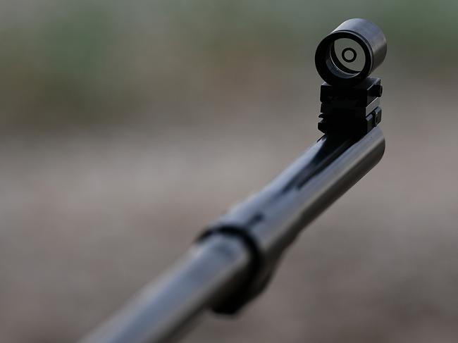 ADELAIDE, AUSTRALIA - MARCH 20: Site at end of barrell of Michael Davis of Victoria rifle during the Australia Olympic Games 50 metre Three Position Rifle Men Nomination Trials at South A on March 20, 2020 in S Australia. (Photo by Mark Brake/Getty Images)