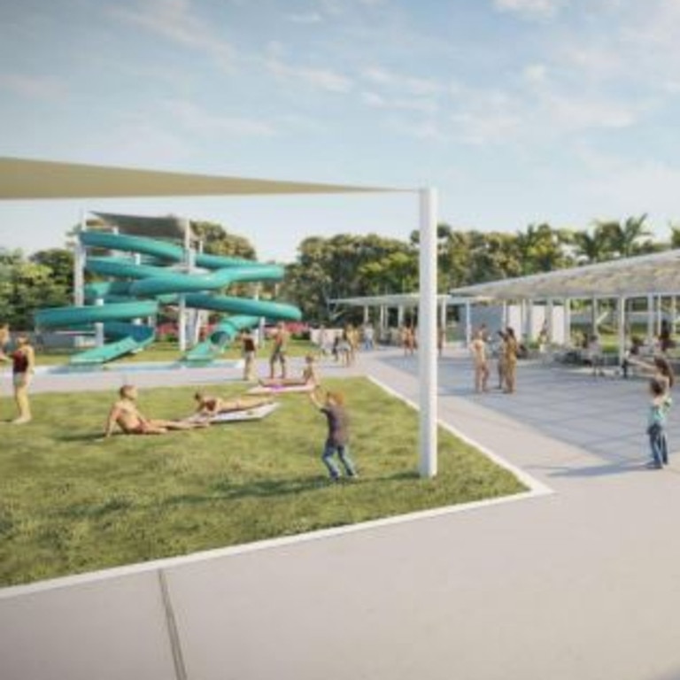 Renders and concept designs submitted by Gladstone Regional Council as part of their strategic project to be the developer of the Boyne Tannum Aquatic Recreation Centre at their preferred site on Coronation Dr. Picture: GRC (supplied)