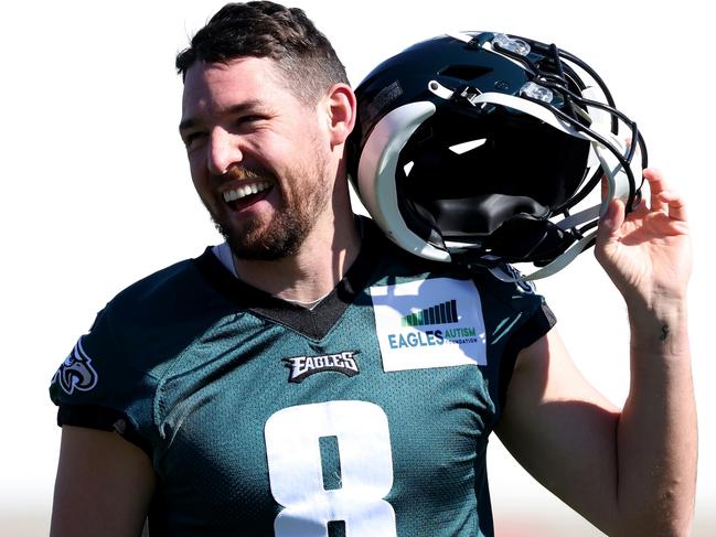 Arryn Siposs #8 of the Philadelphia Eagles participates in a practice session prior to Super Bowl LVII at Arizona Cardinals Training Center on February 09. Picture: Rob Carr/Getty Images