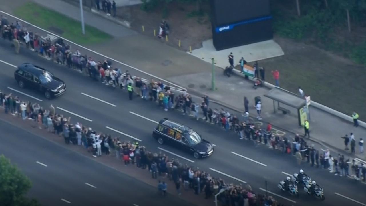 An aerial view as the Royal Hearse travels to Windsor.