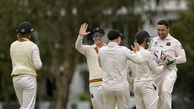 St Kilda celebrate one of its 10 wickets on Sunday. Picture: CM THOMAS PHOTOGRAPHY