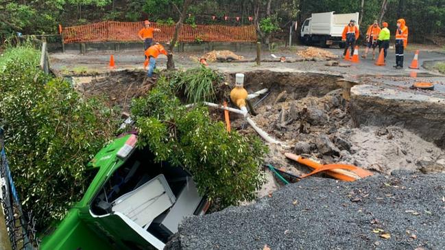 A campervan got stuck in a sinkhole near Byron Bay.