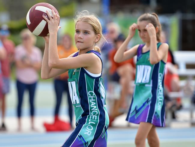 JUNIOR SPORT: Netball, Sunshine Cosst Garmmar V Chancellor State College U10's. Chancellor's Ella Maybury.