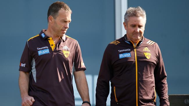 Alastair Clarkson and Chris Fagan during their time together at Hawthorn in 2014. Picture: Michael Willson/AFL Media