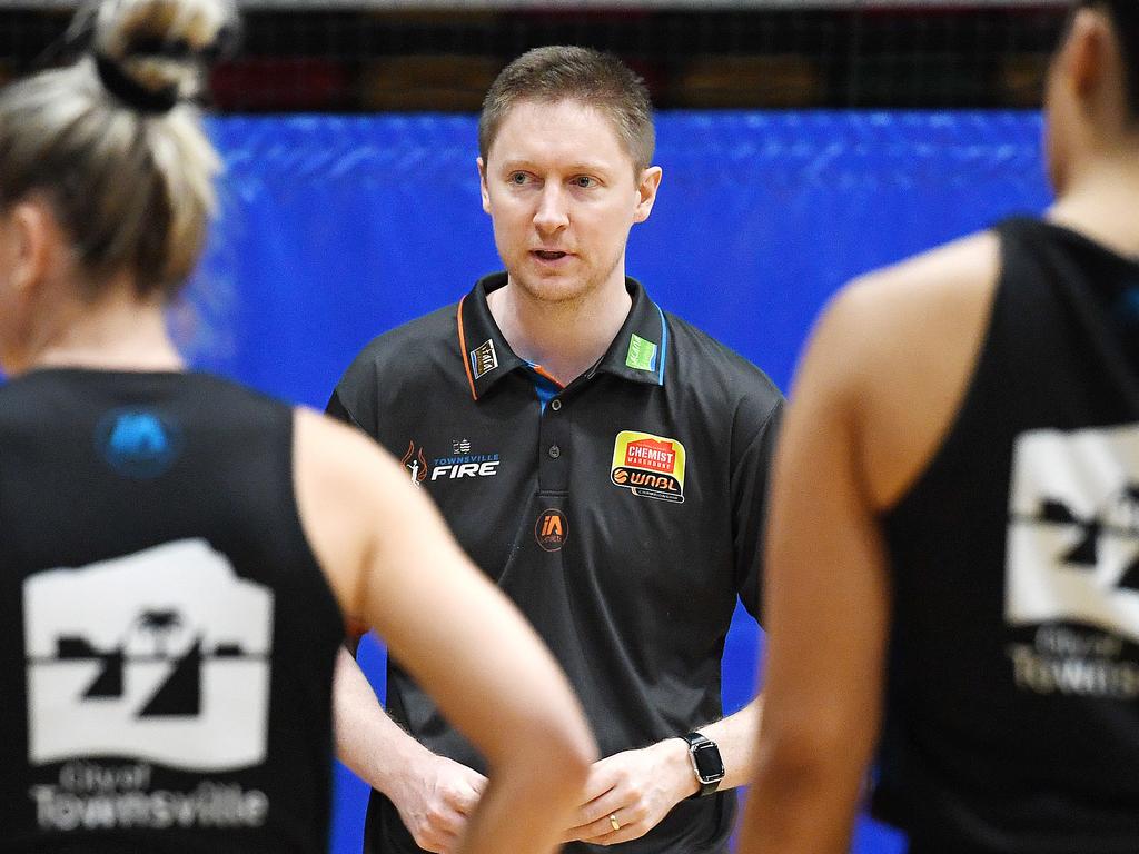 JCU Townsville Fire coach Shannon Seebohm at pre-season training this season. Picture: Shae Beplate.