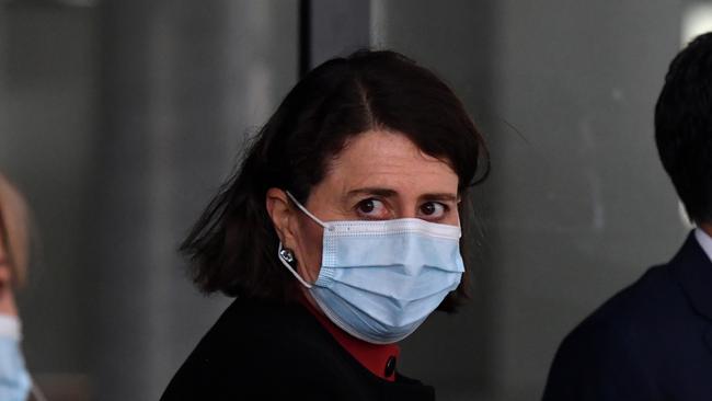 NSW Premier Gladys Berejiklian leaves after a press conference to provide a Covid-19 update on Wednesday in Sydney. Picture: Getty Images