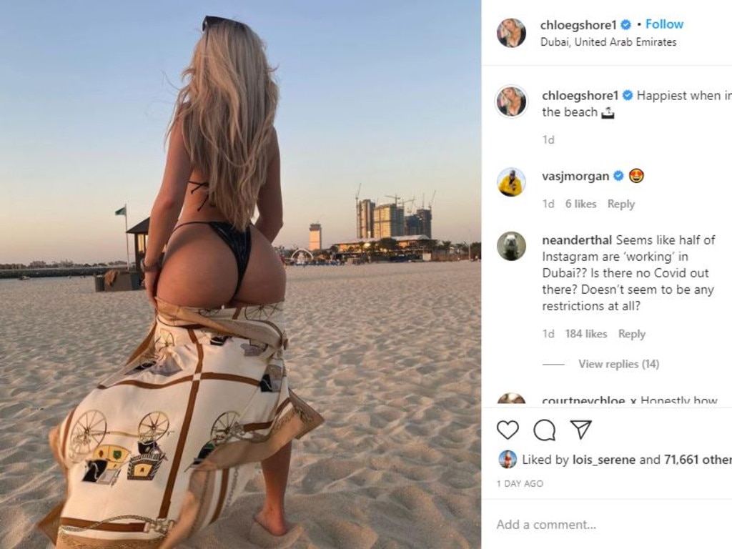 The Geordie Shore star’s post from Dubai did not go down well.