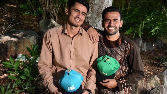 GOLD COAST, AUSTRALIA - NewsWire Photos JANUARY 6 2021: BBL cricketers Mujeeb Ur Rahman (R) , Heat player, and Zahir Khan, Stars player on the Gold Coast. Picture: NCA NewsWire / Steve Holland