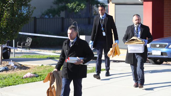 Police at a Mernda house where a baby was found dead. Picture: David Crosling